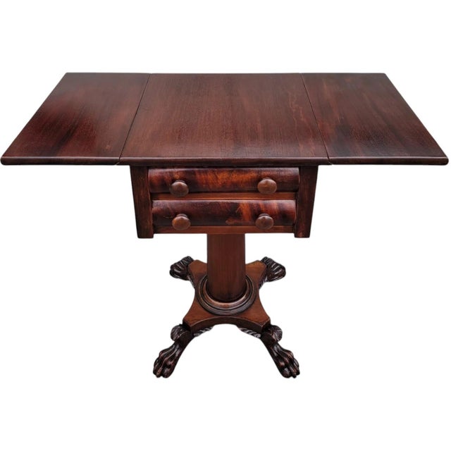 Traditional 19th Century Mahogany Empire Drop Leaf End Table Hand Carved For Sale - Image 3 of 14