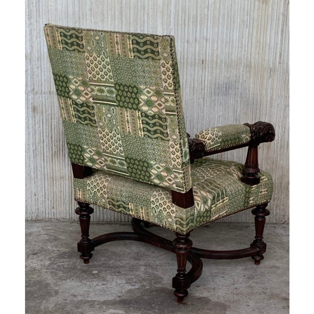 Louis XVI Style Spanish Pair of Carved Walnut Armchairs, 1900s For Sale - Image 6 of 18