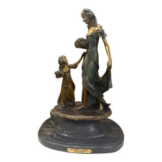 Mid 20th Century Mother and Child by Icart Bronze Statue For Sale