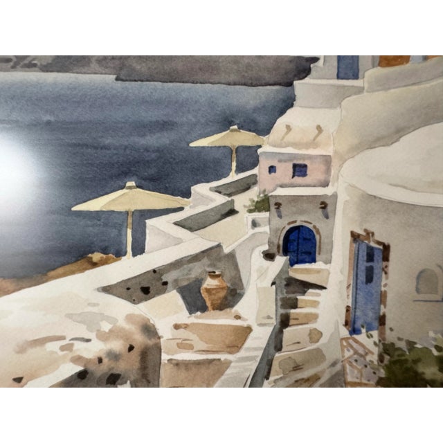 2000 - 2009 1980's Vintage Santorini Watercolor Landscape Painting, Signed For Sale - Image 5 of 11