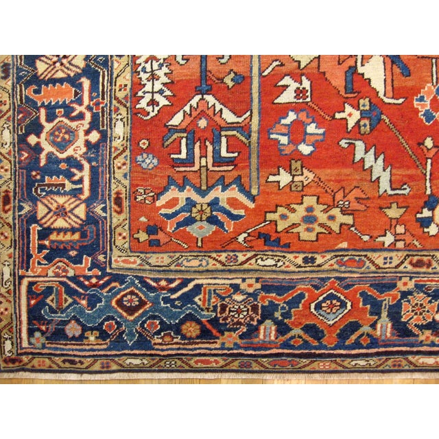 Persian Antique Persian Heriz Oriental Rug, Room Size, W/ Geometric Abstracts For Sale - Image 3 of 5