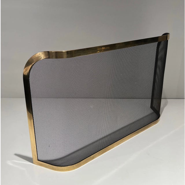Metal 1970 Curved Brass Fireplace Screen and Grills For Sale - Image 7 of 12