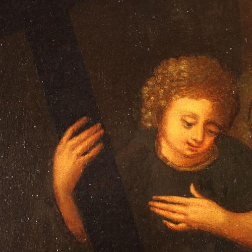 Textile Holy Bishop Receiving Communion from Jesus, Oil on Canvas, Framed For Sale - Image 7 of 13