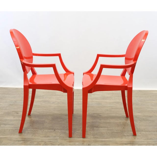 Late 20th Century Set of Four Philippe Starck Style Red Molded Plastic Armchairs For Sale - Image 9 of 10