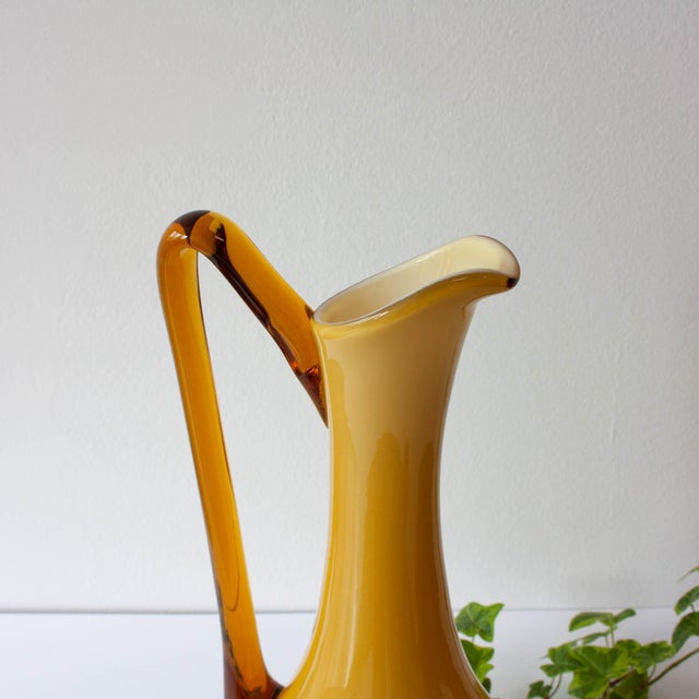 Vintage Portuguese Opaline Mustard Glass Jug, 1960s For Sale - Image 9 of 13