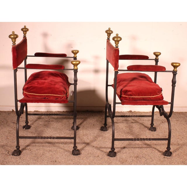Set of Curule Armchairs in Wrought Iron and Bronze For Sale - Image 9 of 15