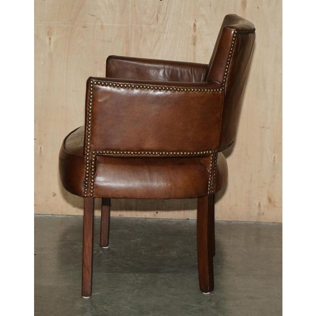 Hand-Dyed Brown Leather Halo Barrel Back Dining Chairs from Heritage, Set of 4 For Sale - Image 17 of 18