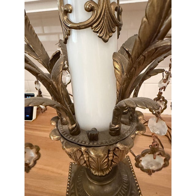 Art Deco Vintage Table Lamps With Crystal Antique Gold For Sale - Image 3 of 17