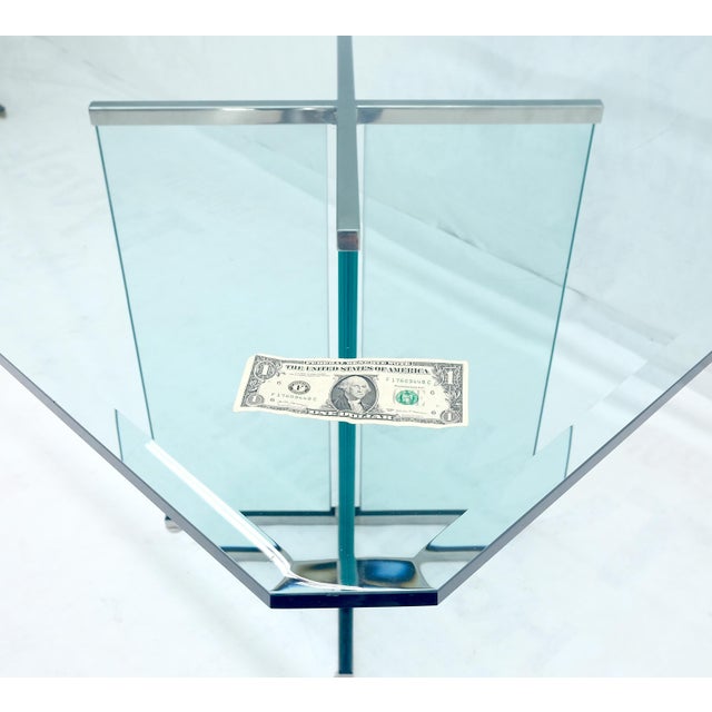 Metal Italian Mid Century Modern 3/4" Thick Beveled Glass Single Pedestal Dining Table For Sale - Image 7 of 12