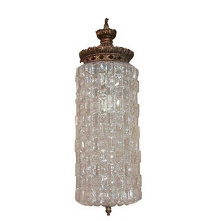 Mid-Century Cut Glass & Brass Pendant Light For Sale