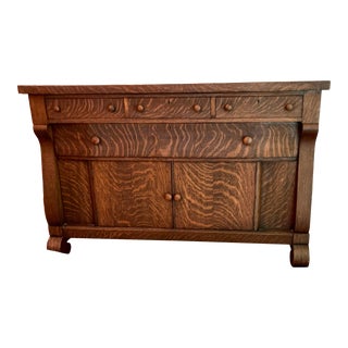 1910s Antique Tiger Oak Sideboard For Sale