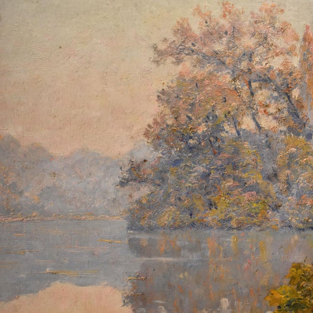 Narcisse Ancelme, Landscape with Lake, Early 20th Century, Oil on Canvas For Sale - Image 5 of 9