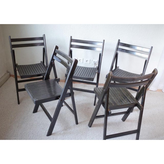 Vintage Painted Black Folding Chairs, Set of 5 For Sale - Image 5 of 18