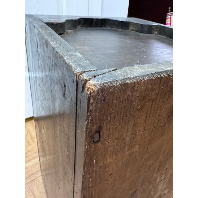 Antique Japanese Wooden Storage Box | Rustic Meiji–Taisho Dark Stained Cedar Chest With Iron Hasp | Small Wabi-Sabi Trunk For Sale - Image 9 of 10