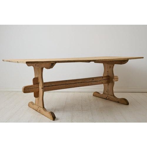 19th Century Antique Swedish Rustic Trestle Dining Table in Pine, 1840 For Sale - Image 5 of 11