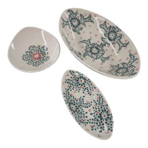 Set of 3 Hand-Painted Vietnamese Ceramic Serving Bowls With Floral Motifs