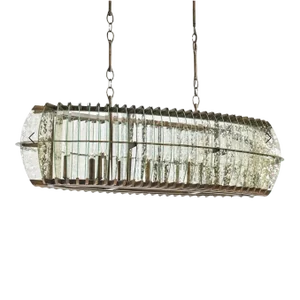 Currey & Company Massive Zanzibar Rectangular Mercury Glass Steel 12 Light Chandelier