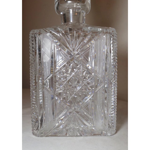 Vintage American Brilliant Cut Clear Crystal Liquor Wine Decanter Glass Bottle For Sale - Image 9 of 12
