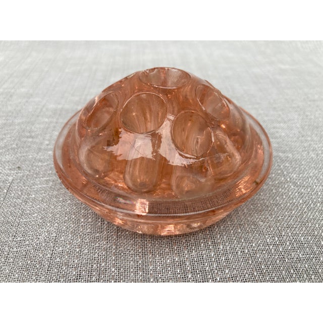 Early 20th Century Pink Footed Depression Glass Flower Pin Frog For Sale - Image 12 of 12