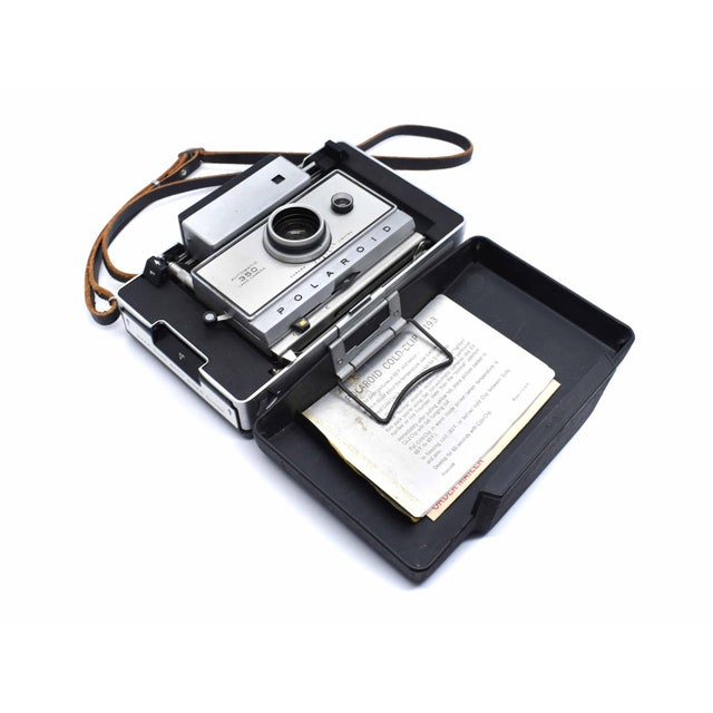 Mid 20th Century Foldable Polaroid Land Automatic Camera Model 350 With Clamshell Cover and Original Leather Shoulder Starp For Sale - Image 10 of 11