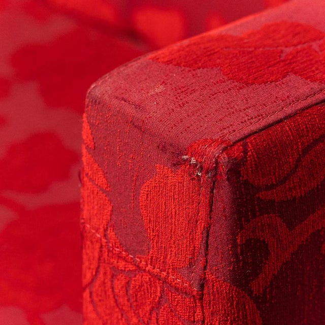 Three-Seater Sofa in Red Fabric with Floral Pattern, 1960s For Sale - Image 9 of 11