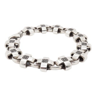 David Heston Sterling Silver & Black Diamond X or Cross Link Bracelet For Sale