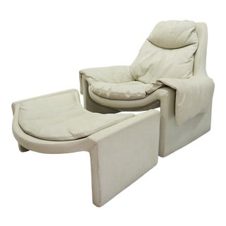 1960’s Vittorio Intrioni for Saporiti "Proposal Series" Gray Leather Lounge Chair and Ottoman - Set of 2 For Sale