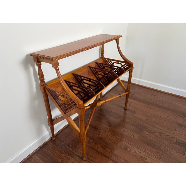 Late 20th Century Chippendale Chinoiserie faux bamboo and fretwork library book trough bookshelf or bookcase table with...