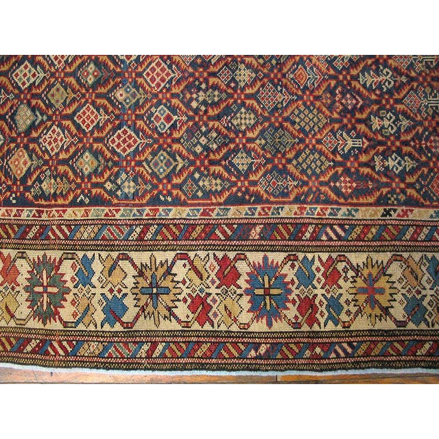 1890s Blue Navy Geometric Antique Caucasian Shirvan Runner Carpet 3'3" X 9'3" Handknotted Wool Rug For Sale - Image 12 of 14