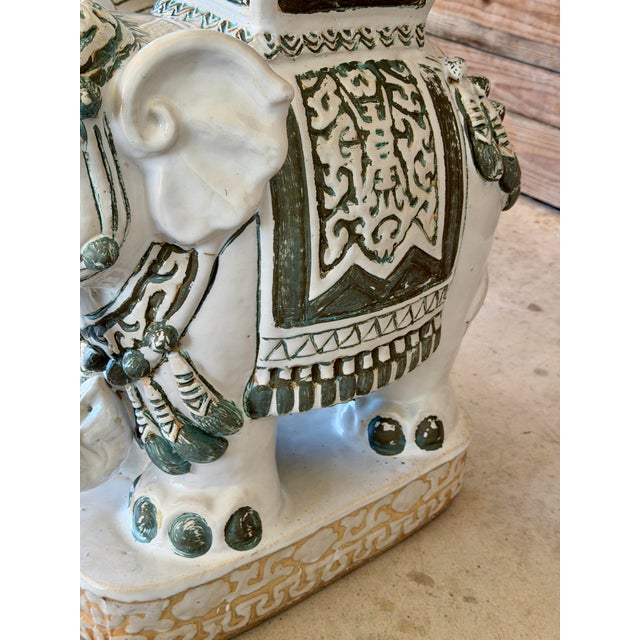 Pair Vintage Chinoiserie Regency Glazed Terracotta Ceramic Elephant Garden Seat Side Tables For Sale - Image 9 of 12