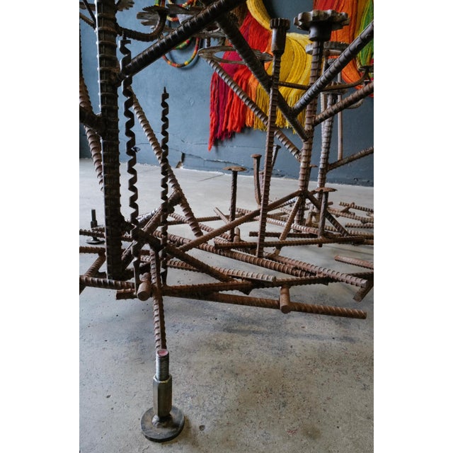 1980s Glass Top Dining Table with One of a Kind Steel Rebar Base For Sale In Oklahoma City - Image 6 of 17