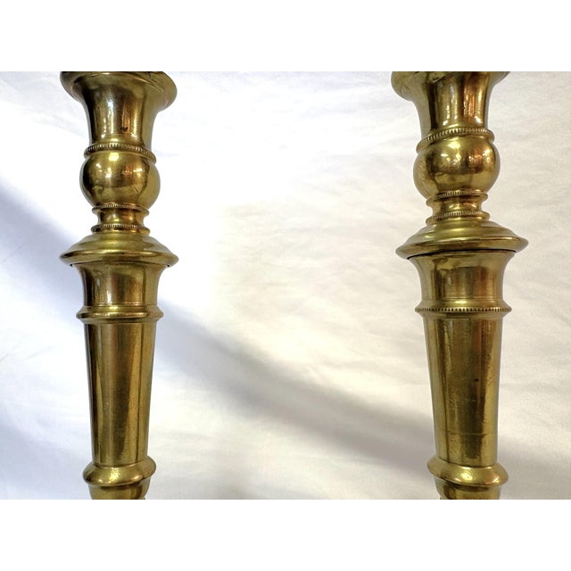 Antique French Brass Candlesticks- A Pair For Sale - Image 16 of 18