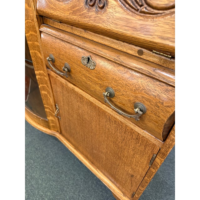 Victorian Carved Oak Wood Side by Side Secretary Desk & Bookcase, Antique For Sale - Image 10 of 12
