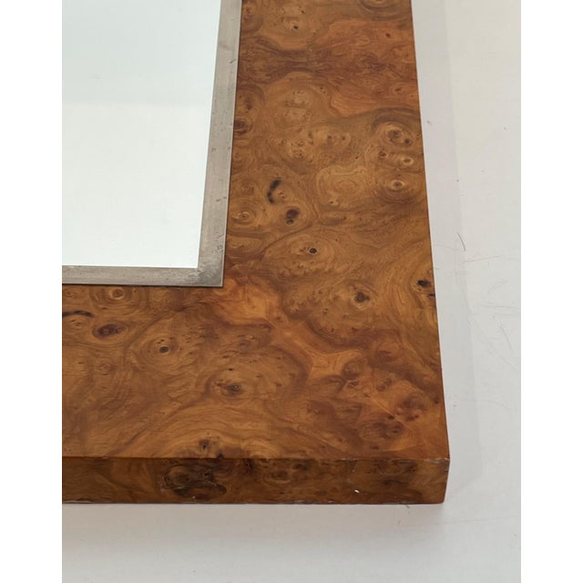 Square mirror in elm burl veneer and chrome by Willy Rizzo. Circa 1970 For Sale - Image 10 of 12