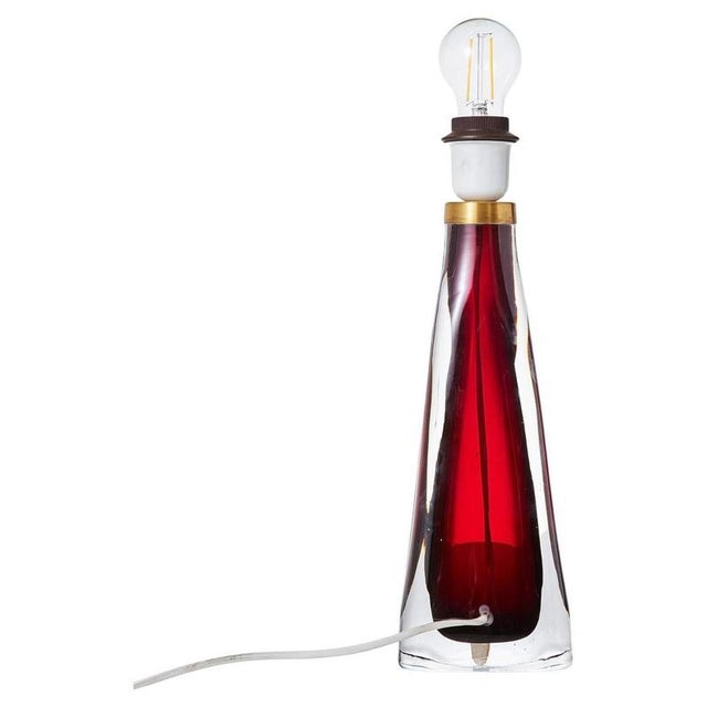 Glass Mid-Century Modern Ruby Red Glass Table Lamp attributed to Carl Fagerlund for Orrefors, Sweden, 1960s For Sale - Image 7 of 7
