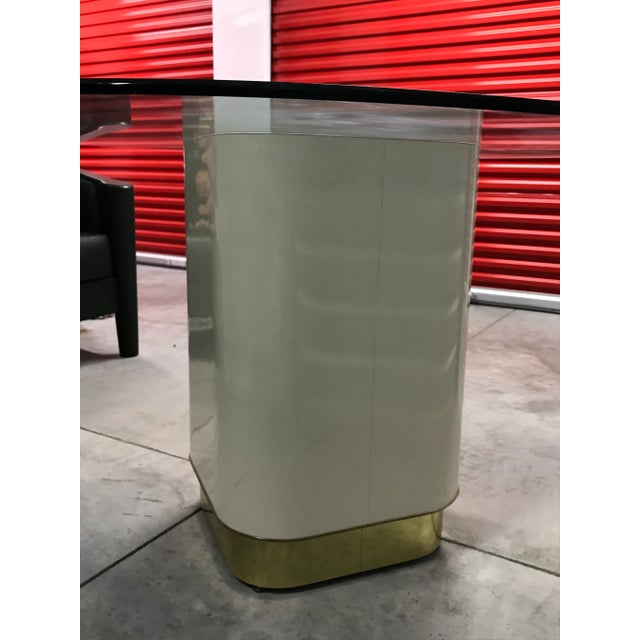 Vintage Mid Century Modern Laminate and Brass Pedestal Table For Sale - Image 4 of 7