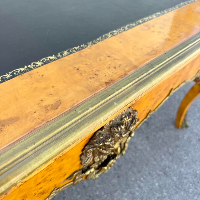 Early 20th Century Vintage Louis the Xv Style Leather Top Burlwood and Brass Writing Desk For Sale - Image 5 of 12