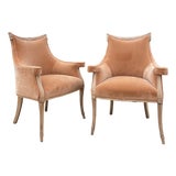 Elegant Pair of Dorothy Draper for Grosfeld House Hollywood Regency Armchairs With Bleached Mahogany Frames For Sale