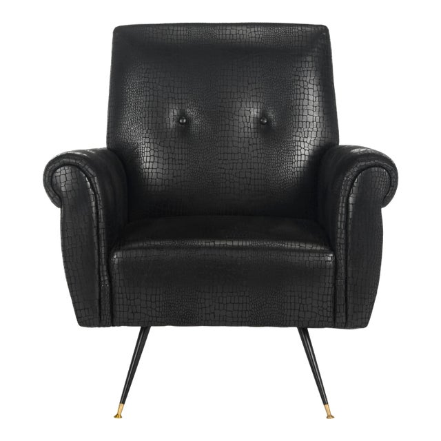 Retro Mid Faux Leather Accent Chair in Black For Sale