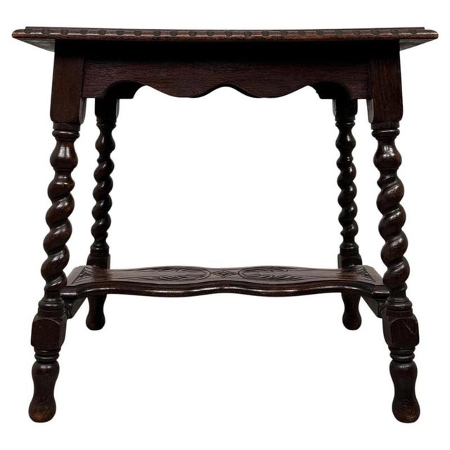 2000 - 2009 19th Century Antique English Barley-Twist Oak Side Table For Sale - Image 5 of 10