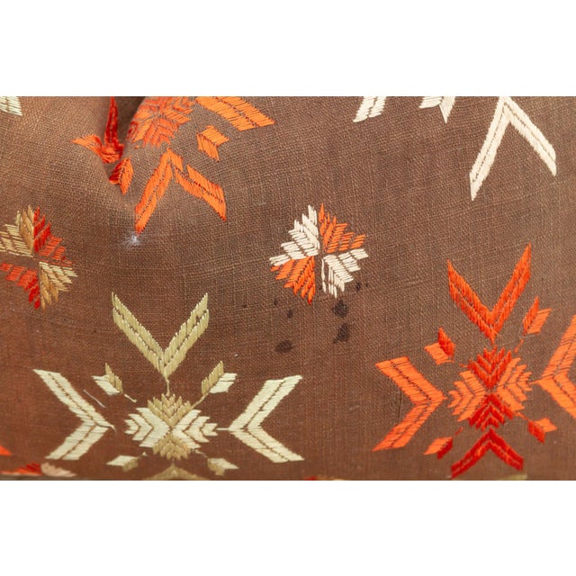Indian Bathinda Star, Antique Phulkari Lumbar Pillow Cover For Sale - Image 3 of 6