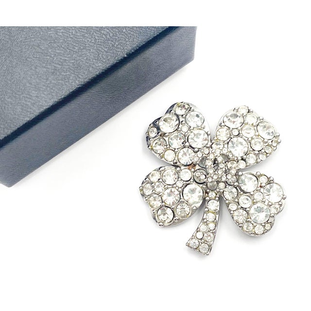 Chanel Silver CC Crystal Clover Leaf Brooch *Marked 08 *Made in France *Comes with the original box -It is approximately...
