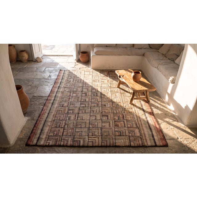 1930s Brown Tridimensional Square Antique American Hooked Rug 4'2" X 6'3" Handknotted Wool Carpet For Sale - Image 10 of 10