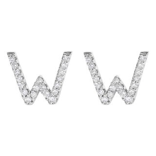 10K White Gold 1/10 Cttw Diamond 'W' Initial Stud Earring For Sale