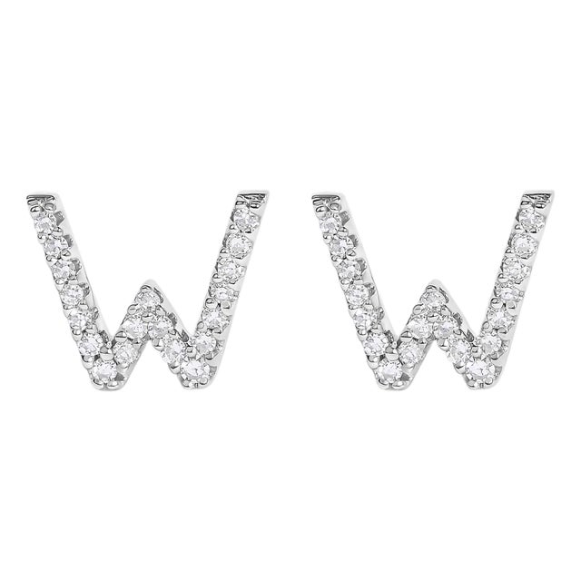 10K White Gold 1/10 Cttw Diamond 'W' Initial Stud Earring For Sale