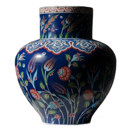 Handmade Monumental Iznik Floor Vase (50cm) – Deep Cobalt Blue & Floating Flora – Ottoman Art Decor For Sale