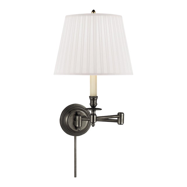 Visual Comfort Signature Candlestick Swing Arm in Bronze with Silk Shade For Sale