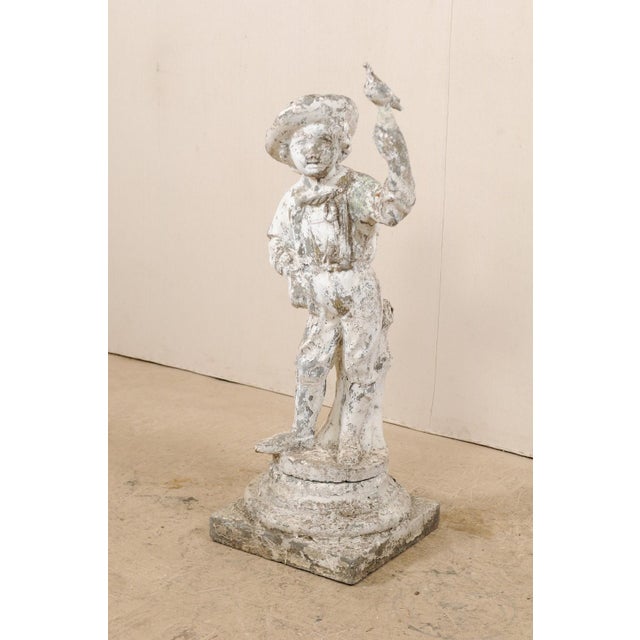 French Early 20th Century Cast-Stone Garden Sculpture of Boy With Bird ...