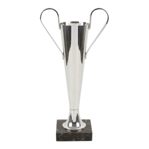 French Art Deco Tall Silver Plate Vase With Handles on Marble Base
