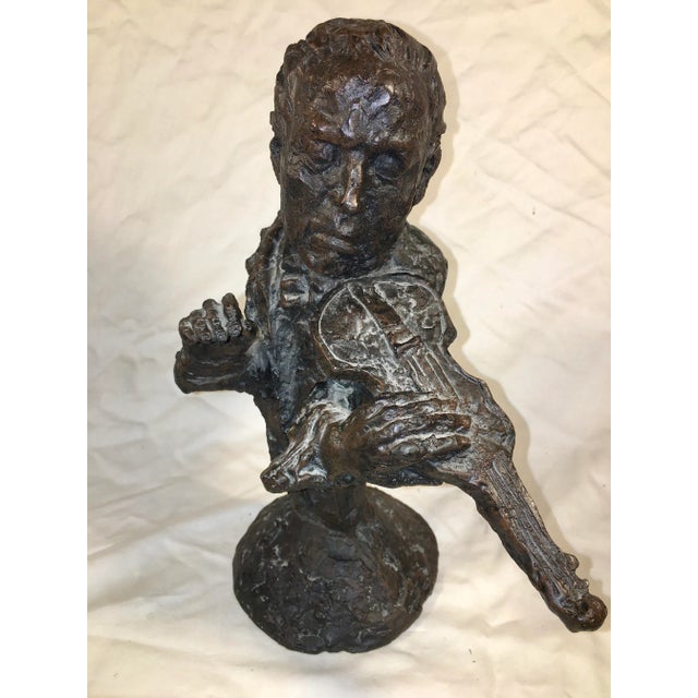 1950s Metal Bust Sculpture of a Violinist For Sale - Image 11 of 11